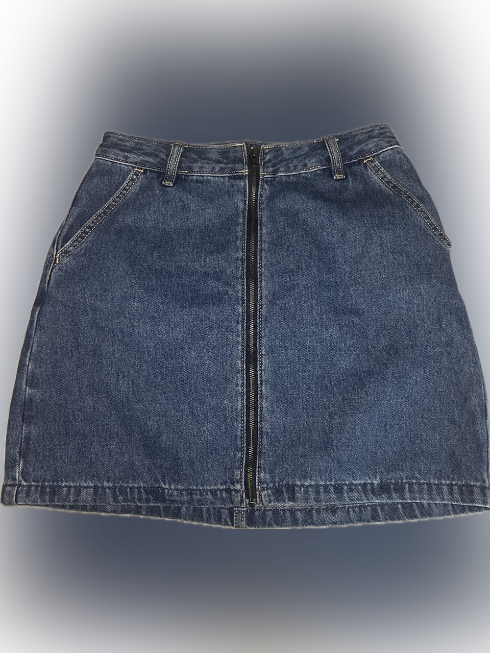Hollister Blue Front-Zip Denim Mini Skirt
